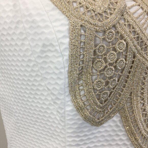 LILLY PULITZER White Gold Lace Applique Textured Sleeveless Shift/Sheath Dress - Picture 8 of 10